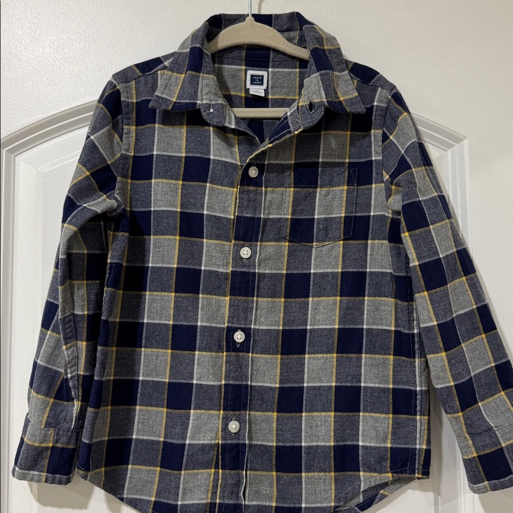 Janie and Jack Navy and Gray Plaid Shirt